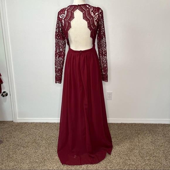 Lulu’s Awaken My Love Burgundy Long Sleeve Lace Maxi Dress Size M - Picture 6 of 12